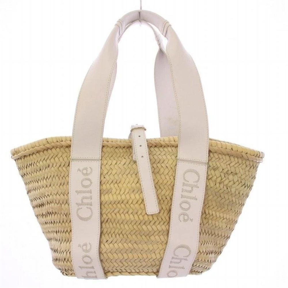 Chloe Tan and Cream Woven Tote Bag